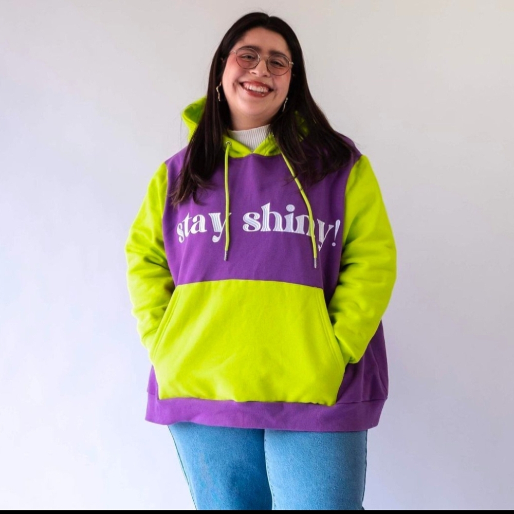 NWOT Shiny by Nature "stay shiny" green and purple hoodie L